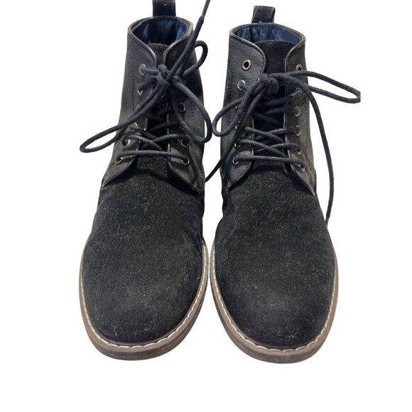 Mens Black Lace-Up Ankle Boots Size 42 With Suede & Canvas Uppers Durable Rubber - Picture 1 of 9